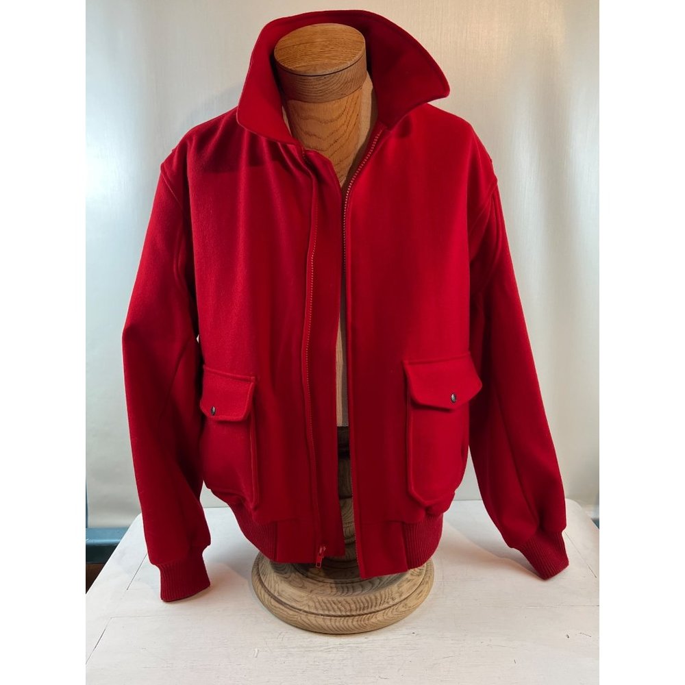 Vintage 1980's John Martin Mens XLL Red Wool Melton Cloth Bomber Style Jacket